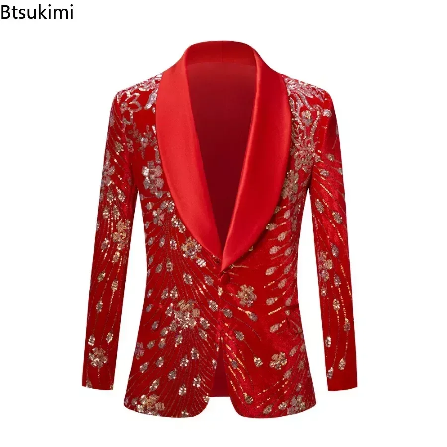 Blazer adornado con purpurina de lentejuelas doradas brillantes negras para hombres, trajes de fiesta de club nocturno, traje de cantante de