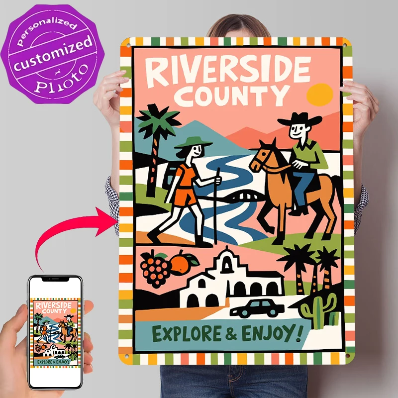 Riverside County Explore & Enjoy Blechposter, individuelle Wandkunst, Retro-Vintage-Metallschilder für die ästhetische Dekoration von Fangesängernzimmer