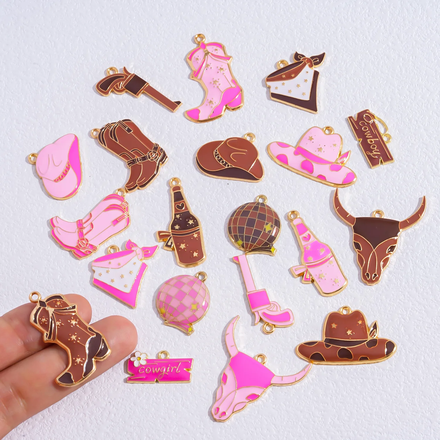 Cowboy Cowgirl Enamel Charms Alloy Pendants for DIY Jewelry Making Cap Chain Accessories - Detail 1