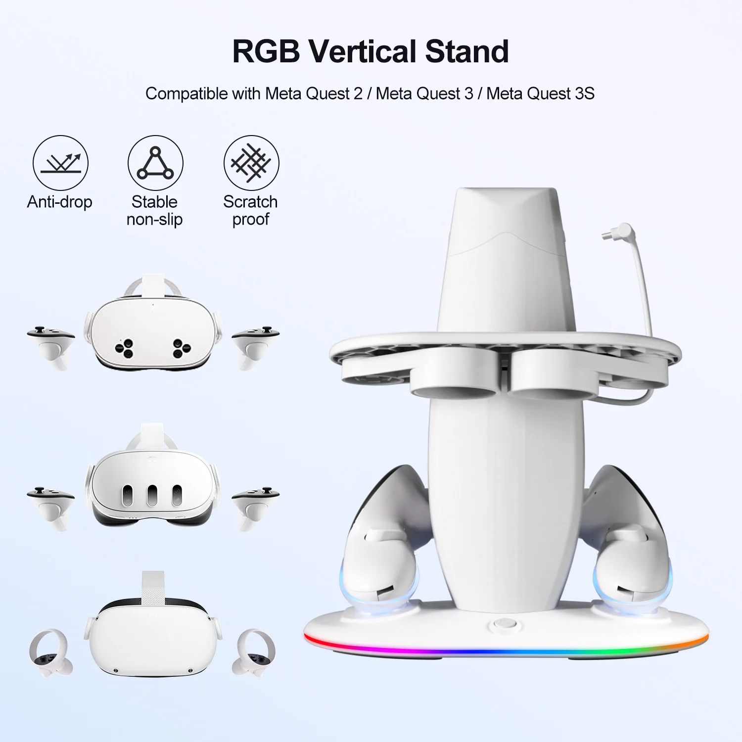VR Headset Controller Charging Dock for Meta Quest 3S 3 2 VR Display Stand with 2 Rechargeable Batteries Charger Base - Image 2