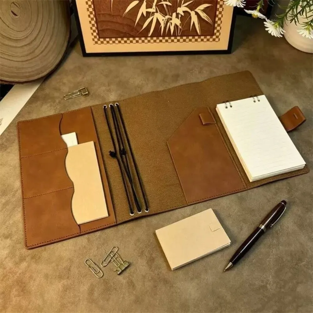 Refillable Notebook Organizer Compact Crazy Horse Leather Notebook Cover Journal Cover Loose Leaf Book Protective Cover