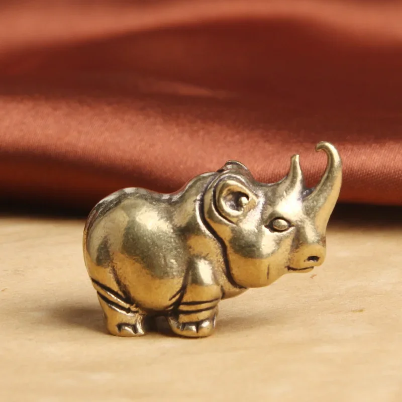 Antique Solid Brass Rhinoceros Figurine Desktop Decor Ornaments Tea Pet Animal Exquisite Statue DIY Accessories Gift