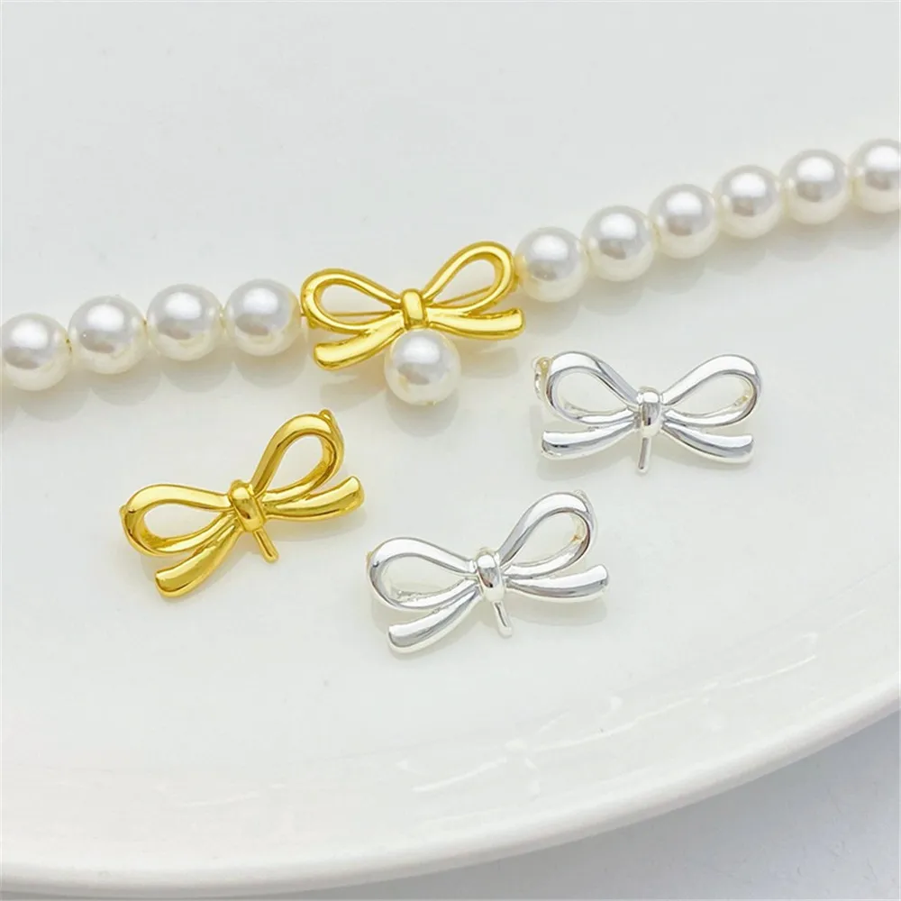 

18K Gold Color Bow Three-hanging Pearl Pendant Needle Handmade DIY Necklace Small Pendant Jewelry Material Accessories