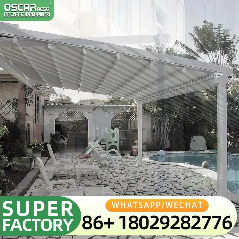 

Retractable Aluminum Waterproof Sunshade Extendable Full Box Shade for Courtyard Houses Made in China Retractable Canopy Pergola