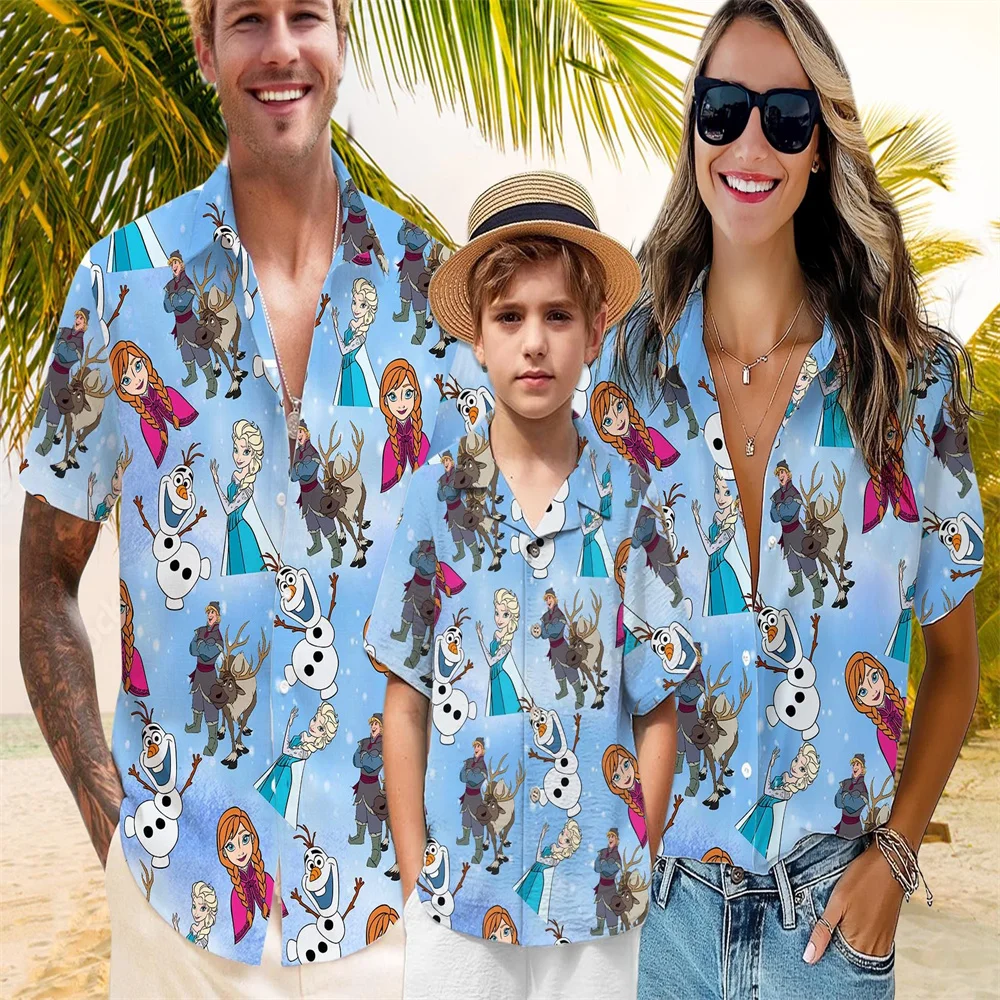 Гавайская рубашка Олафа, Гавайская рубашка на пуговицах Disney Frozen, рубашка Олафа, рубашка Frozen, футболка для летних семейных каникул Disney