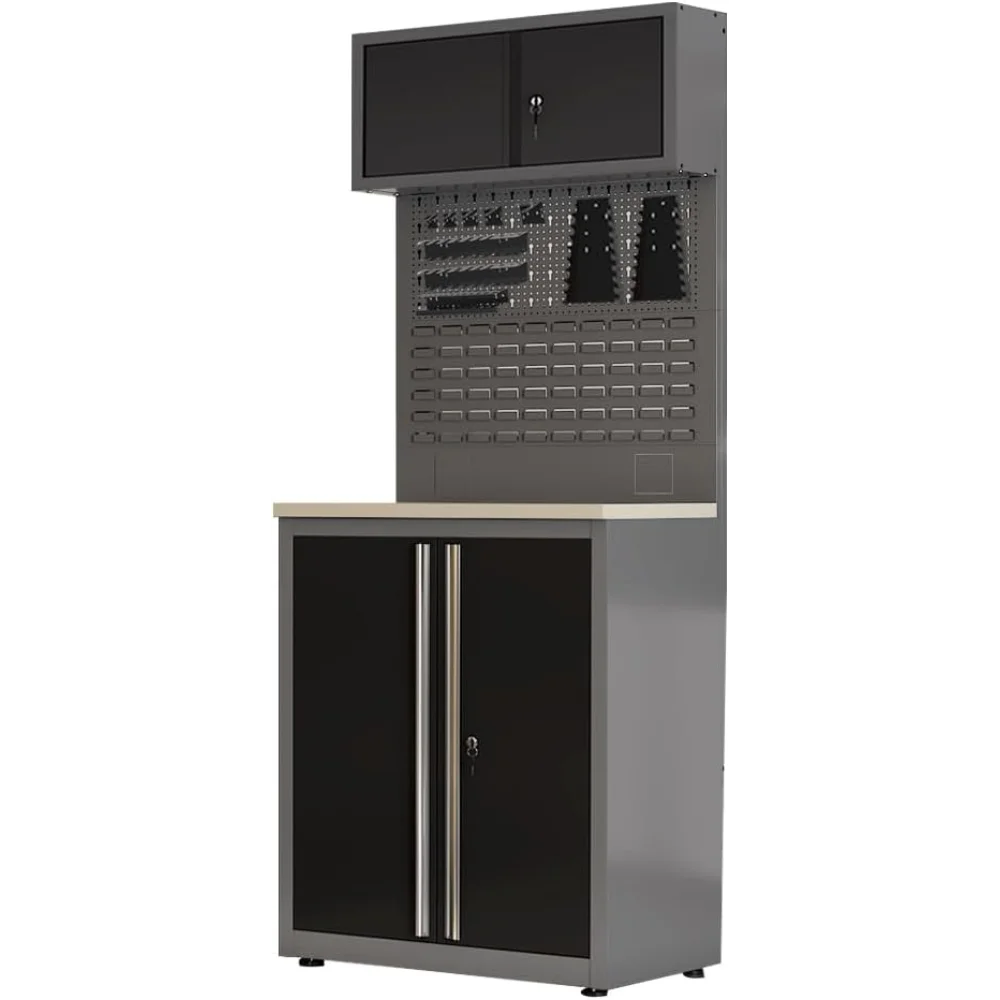 

Garage Storage Cabinet Set, Wood Worktop, for Auto Repair Shop, Freestanding Design, All Assembly Parts Included