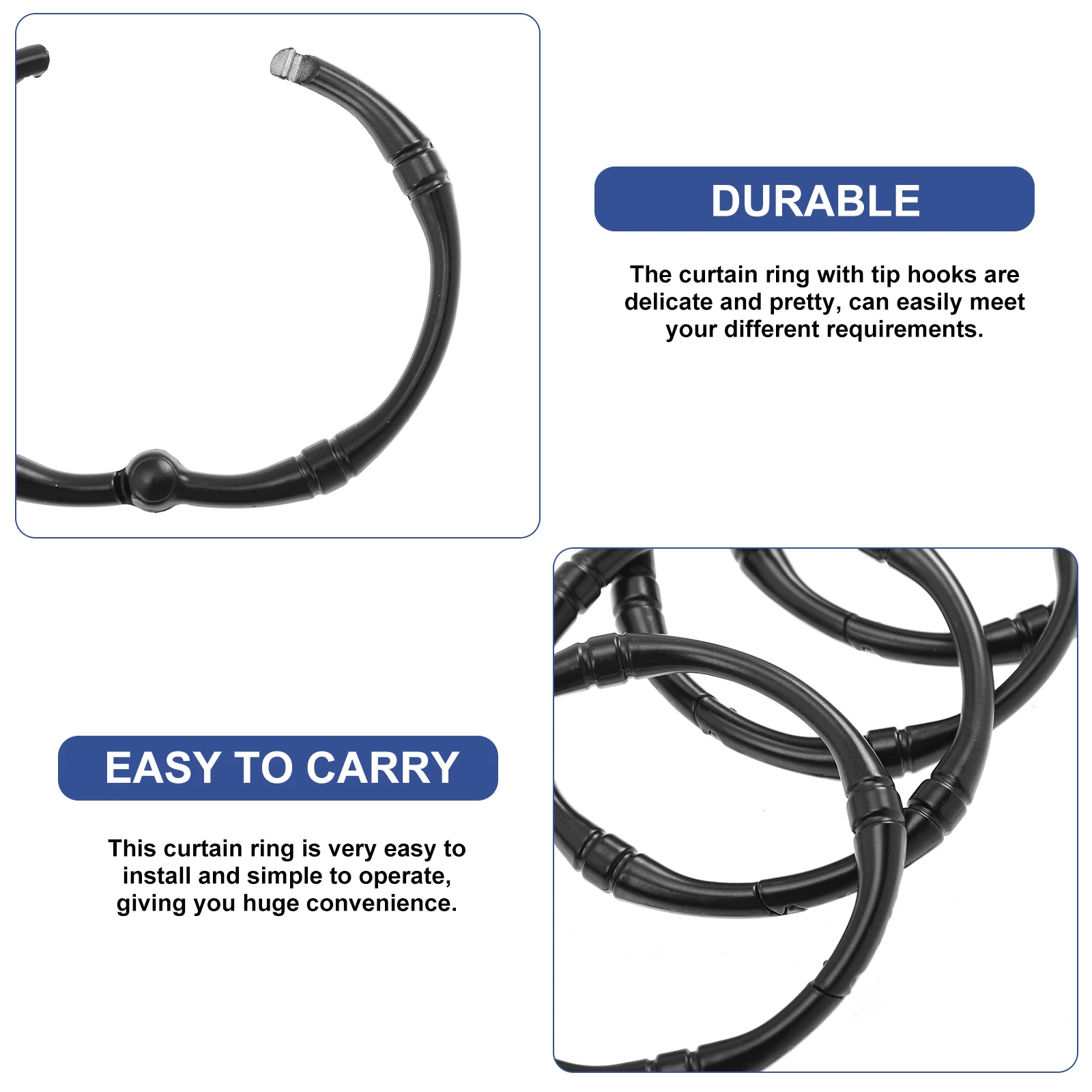 

12pcs Metal Curtain Hanging Rings Zinc Alloy Sturdy Smooth Slide For Shower Bath Curtain Rod Household Decor