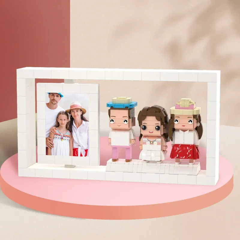 

Gifts for Family Full Body Customizable 3 People My Custom Brickfigures Granules Photo Frame Small Particle Building Blocks