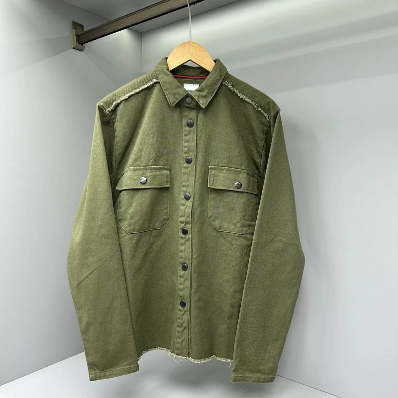 

South American ! Waed Chambray Men's Spring Autumn Workwear Jaet Casual irt with Frayed s And Worn Look