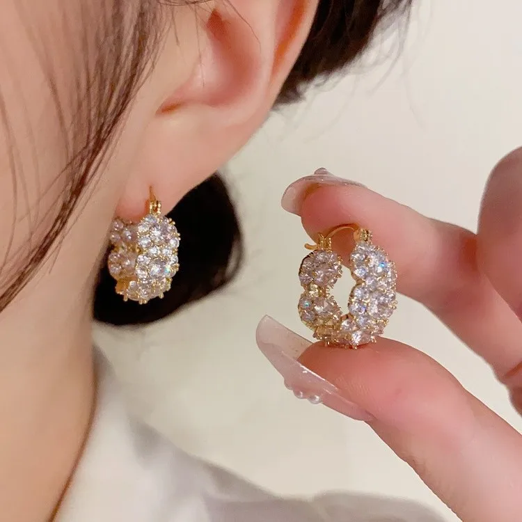 

Light luxury exquisite super flash fashion zircon ring ear buckle women's Korean niche design high-end temperament earrings