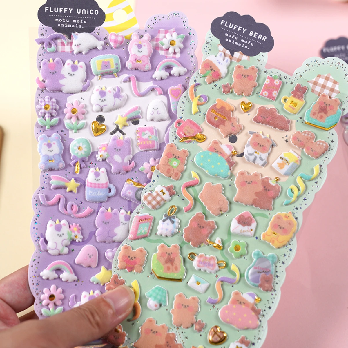 1 pc losowe Kawaii puszysty królik miś 3D pozłacane naklejki Scrapbooking Diy dziennik papeteria naklejki