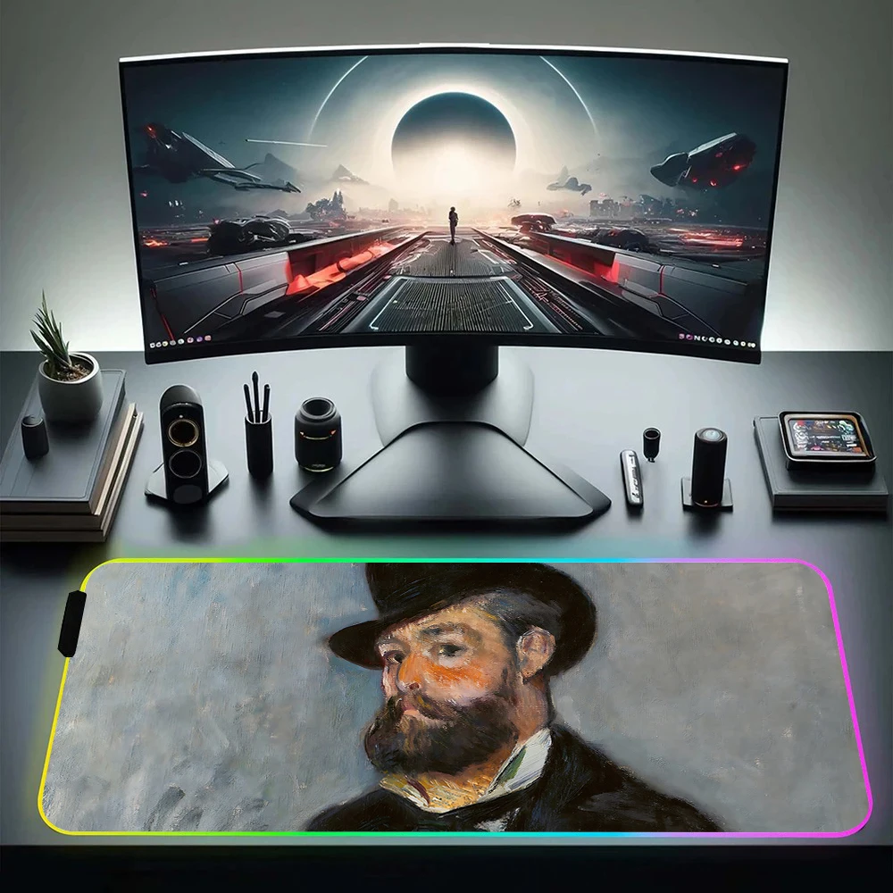 Claude Monet Van Gogh RGB Pc Gamer Keyboard Mouse Pad Mousepad LED Glowing Mouse Mats Rubber Gaming Computer Mausepad