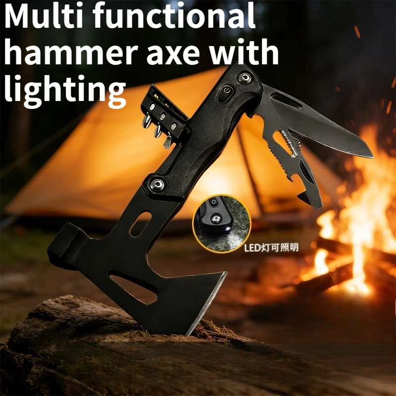 

Outdoor Multifunctional Hammer Axe with LED Light Camping Self-defense Emergency Portable Axe