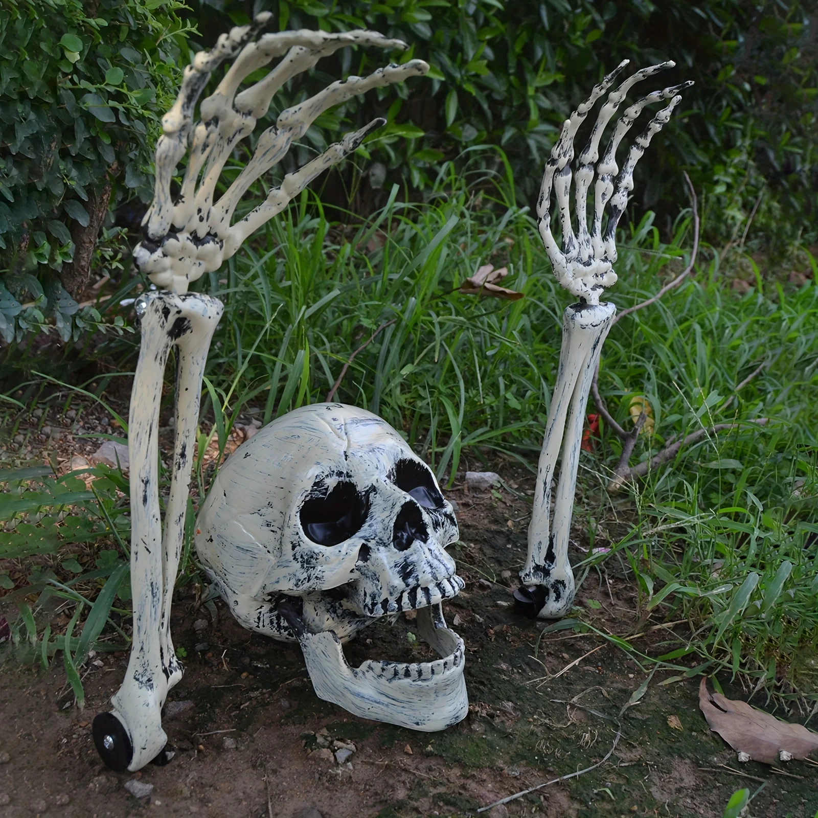1/6 Stück Skelett-Knochen-Garten-Bodenstecker, Totenkopf-Kopf und Hand für Halloween, Haus, Hof, Bodeneinsatz, Urlaub, Party, Dekoration, Geisterhand