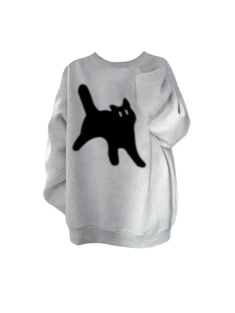 

Harajuku Cartoon Cat Print Graphic Hoodies Women Autumn Winter High Street Coats Korean Pullovers Sweatshirts Simple Streetwear