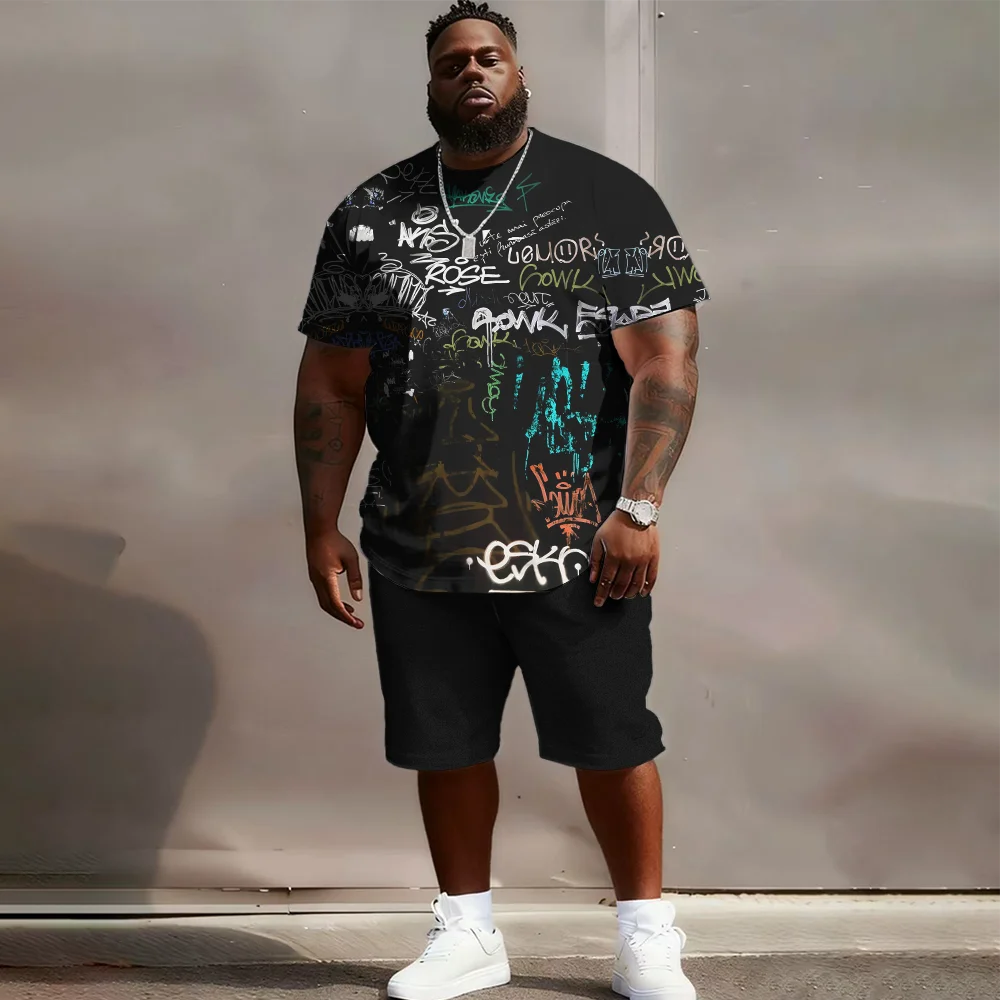 

S-9xl plus size Men's Short Sleeve Set: Textured Edge Vibe - 2-Piece Big & Tall Fit, Soft Fabric, Sleek Herringbone Texture