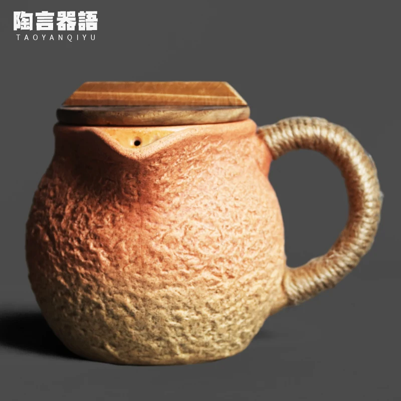 Rock White Clay Side Handle Teapot for Flower Tea with Wooden Lid for Boiling Water on Open Fire Electric Stove Single Pot