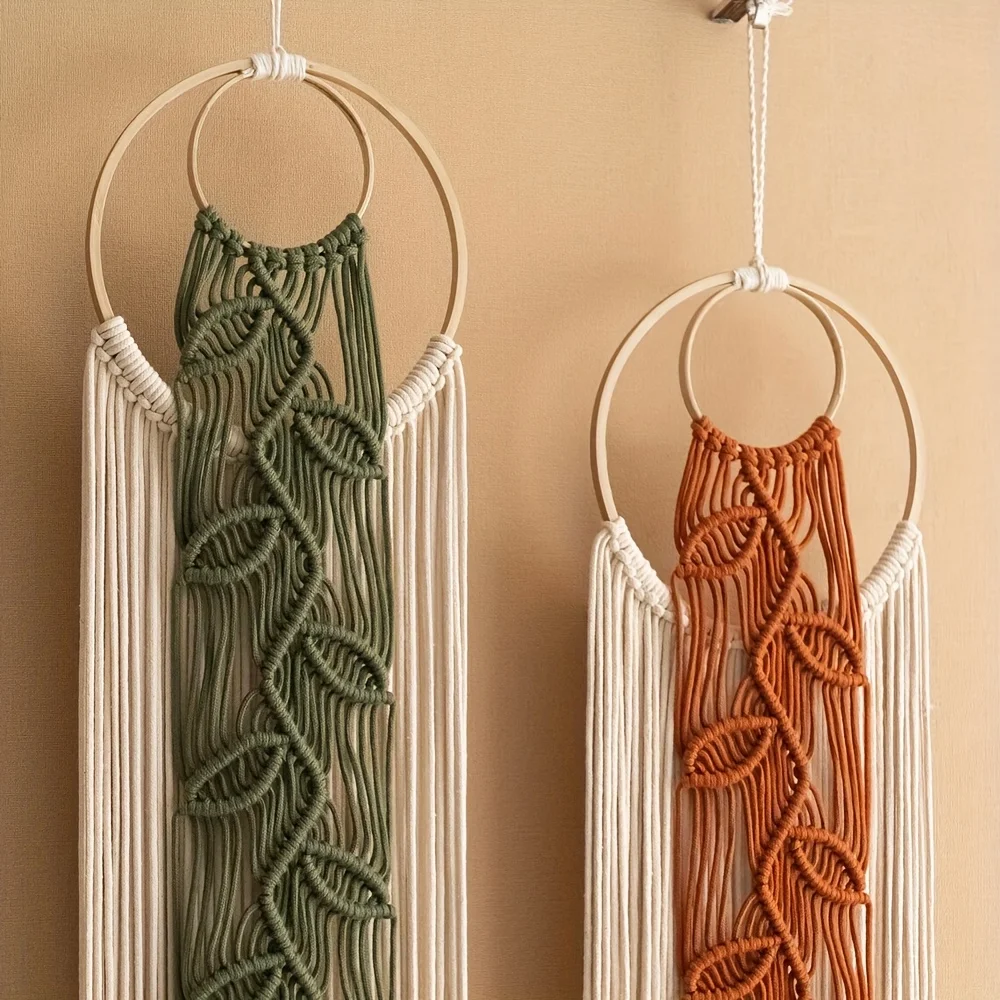 Ins Tassel Tapestry Hand-woven Leaf Tapestry, Home Wall Decoration for Bedroom Living Room Dorm Office Bohemian Decorative Item