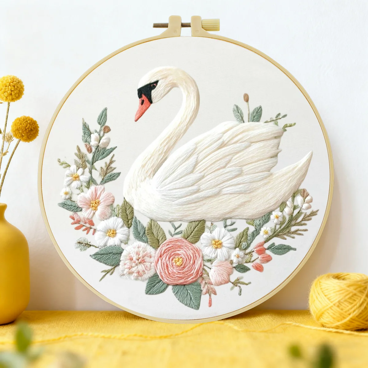 1 Stück 20X20CM/15X15CM 7,87/6,3 Zoll Schwan-Stickerei-Starter-Kit DIY-Kit DIY-Stickerei-Set Handarbeiten Nähkunst Heimdekoration – Detail 1