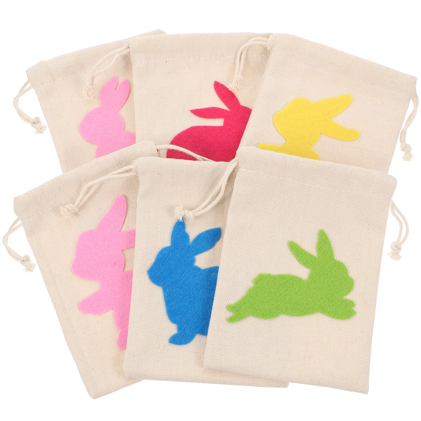 

6 Pcs Canvas Bunny Bags Small Gift Size Drawstring Favors Easter Candy Snacks Packing Versatile Treat Bags