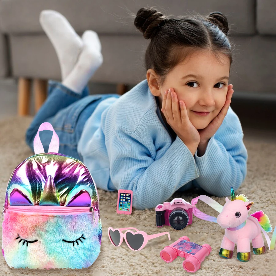 Fashion Bags Unicorn Backpacks Fit 18Inch&45Cm American Doll Reborn Baby Doll Clothing Camera Phone Accessories Girl's Toys Gift