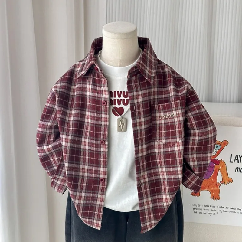 

Children's Shirt Spring and Autumn New Collection Kids Boys' Fashionable Long Sleeve Plaid Shirt Coat