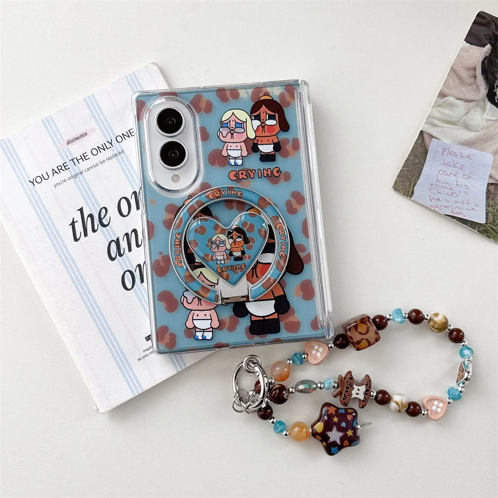 New Fashion Leopard  Crying Girl Magnetic Phone Case for Samsung Galaxy Z Fold 8 Cover For Magsafe Stand Chain Case Z Fold8 Girl
