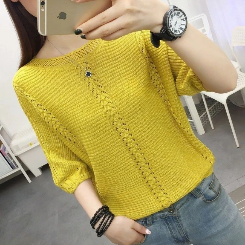 Female Fashion Green Sweater Vintage Hollow Out Knit Top Femme Pullovers Loose Casual Women's Sweater Clothing Pullover Q239