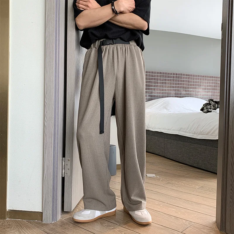 

New 202 Men's Summer Thin Ice Silk Loose Casual Pants Drapey Long Straight Leg Harajuku Sle Cotton Trousers for Teens