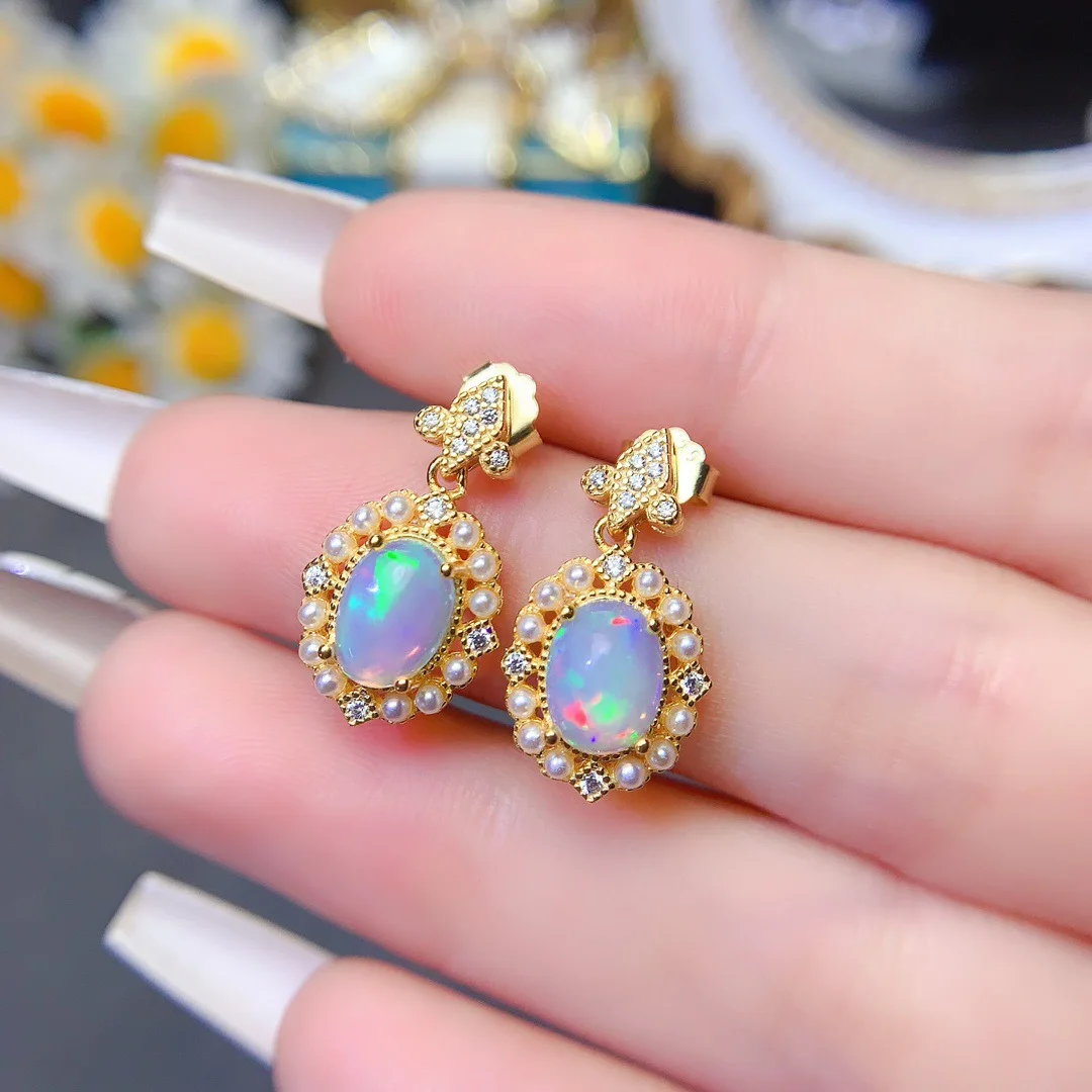 

FS 6*8mm Natural Opal Earrings S925 Sterling Silver Fine Fashion Charm Weddings Jewelry for Women New 2025 With Certificate