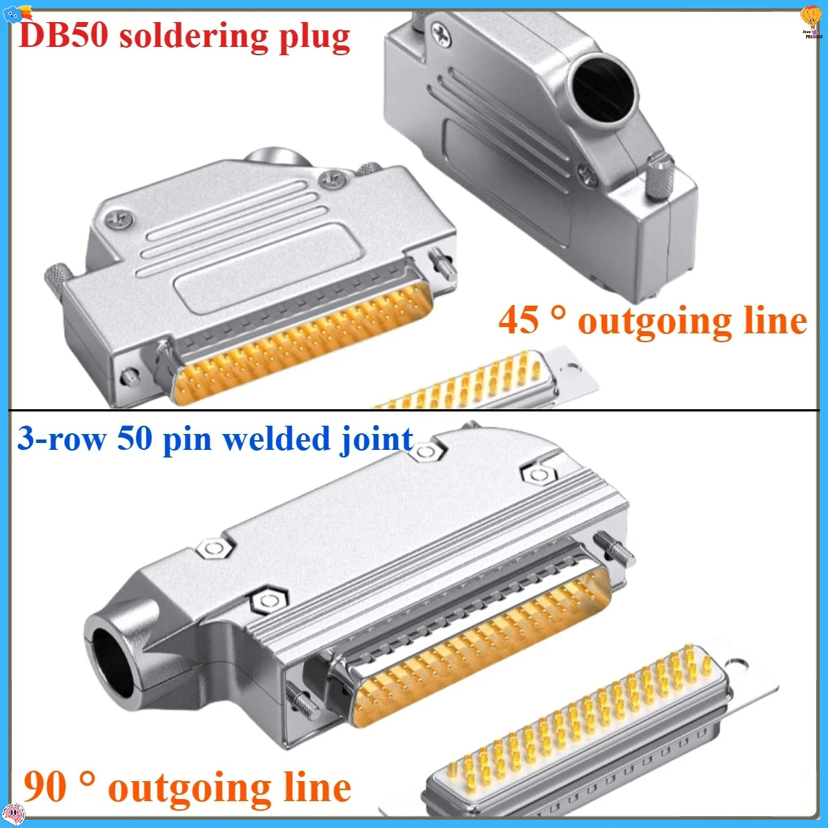 

DB50 Welding Connector 45° 90° Gold-Plated 50Pin Male Female Servo Plug Industrial Grade Soldering Joint for Electronics