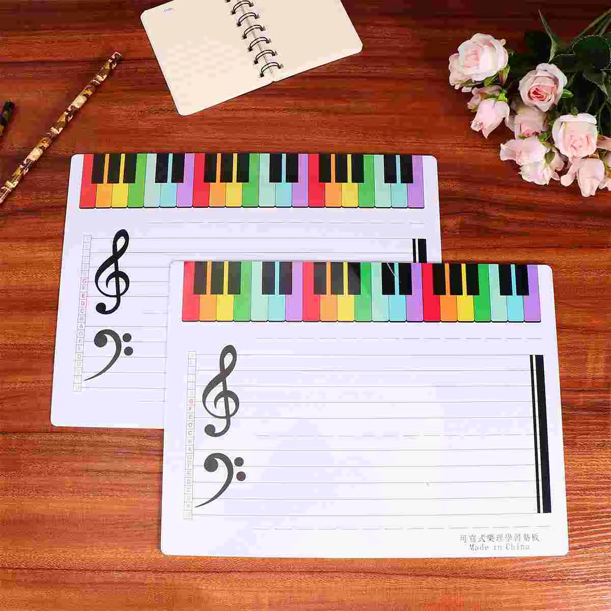 2 Pcs Write Musical Notes Boards Double-Sided Whiteboard Piano Magnetic Writing Pin
