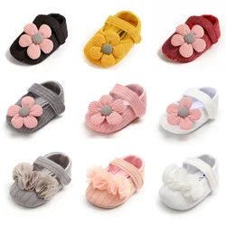 Baby Girl Shoes Knitted Knitting Soft Soles Non-slip Pink Flowers Bow Tie Infant Newborns Crib First Walkers Toddler Girl Shoes