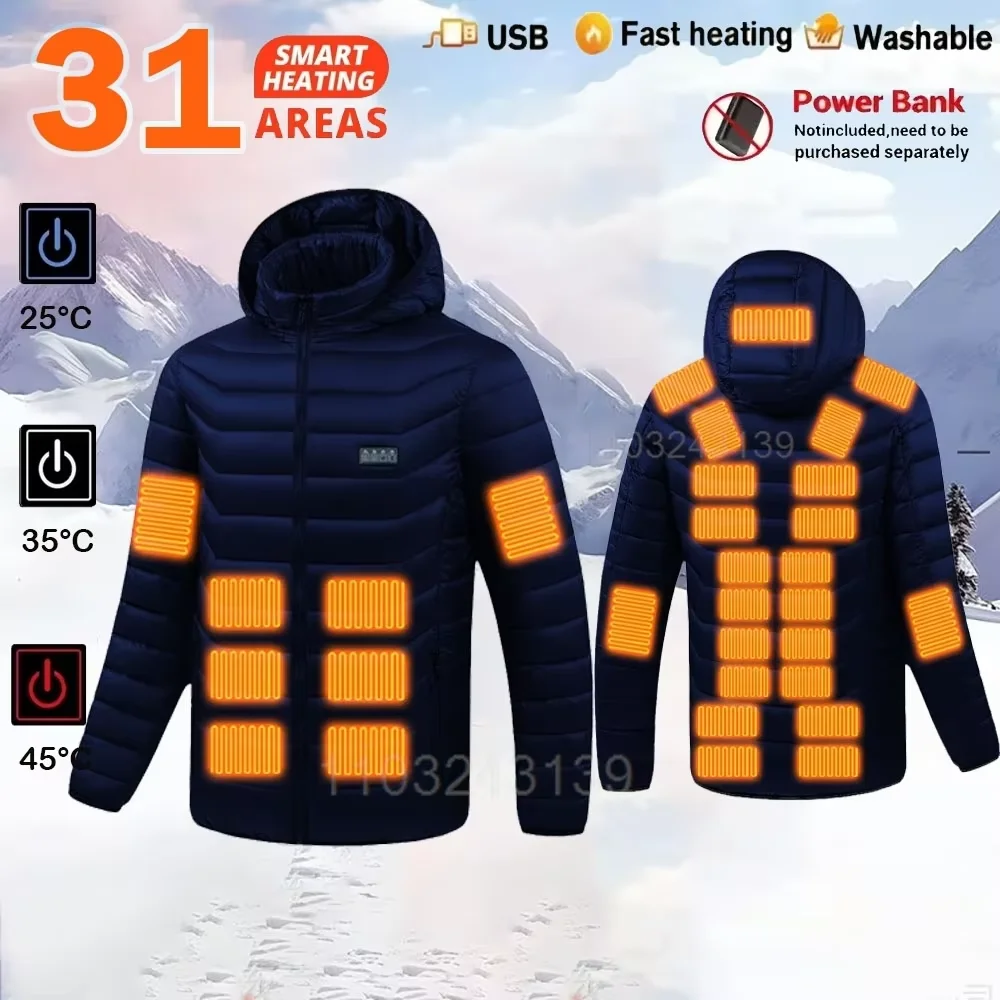 

31 Areas Heated Jackets Men's Women's Heating Jackets USB Electric Heating Jacket Heated Vest Thermal Clothing Coat Winter