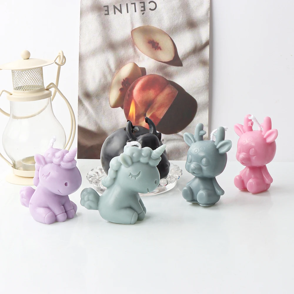 3D Cartoon Unicorn Animals Candle Molds Silicone Home Decor Epoxy Resin Candle Molds Candle Making Plaster Polymer Clay Molds