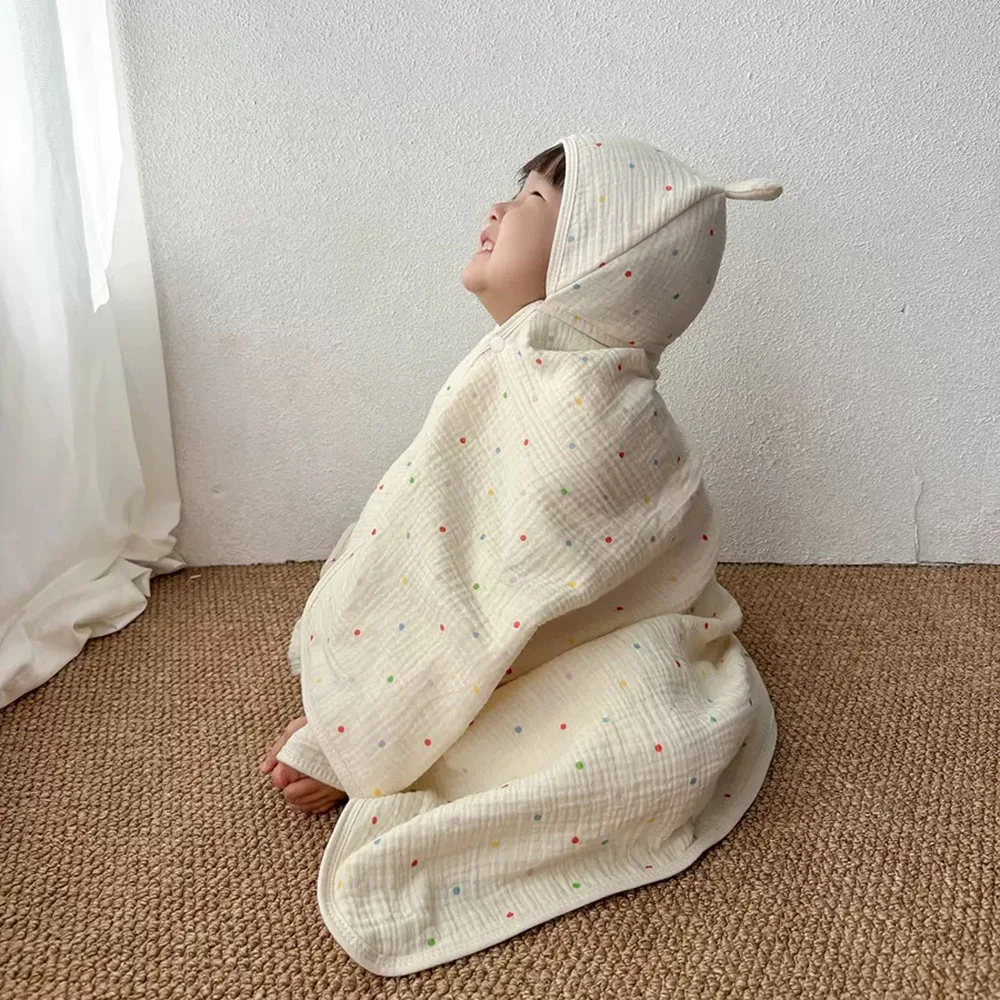 Baby Hooded Bath Towel Cotton Gauze Toddler Bath Wrap For Newborn Absorbent Soft Kids Bath Blanket for Shower Swimming