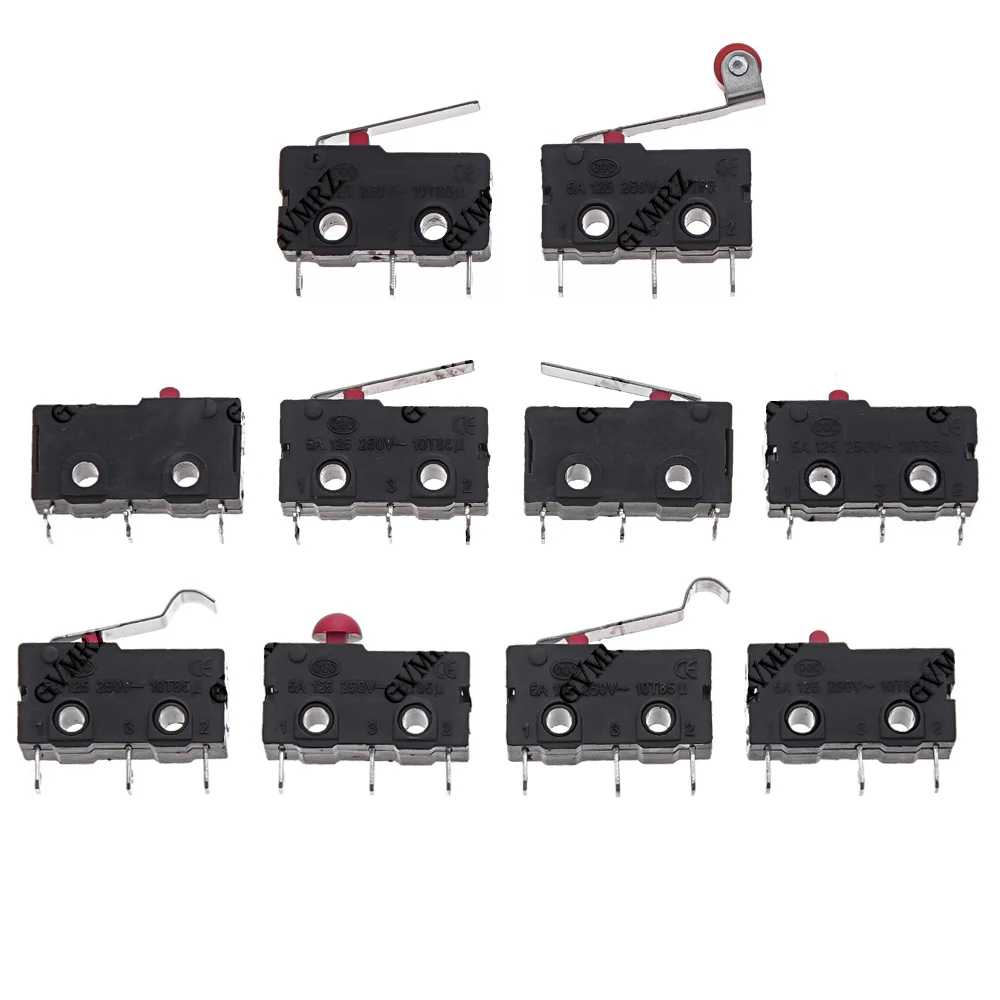 10PCS No Nc 2/3Pin Roller Arc Rod Quick Button Switch Micro Switch Copper Contact 5A 125/250V Mini Limit Switch 2P/3P