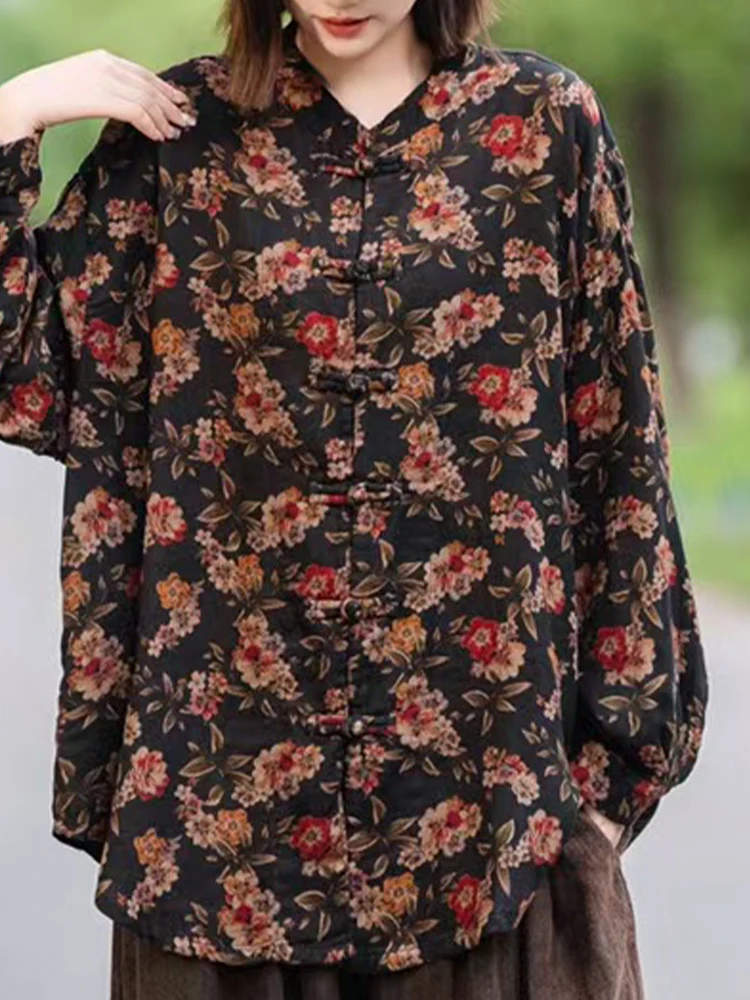 Max lulu gola chinesa primavera impressa camisas femininas moda luxo blusas soltas vintage casual clássico gótico senhoras topos