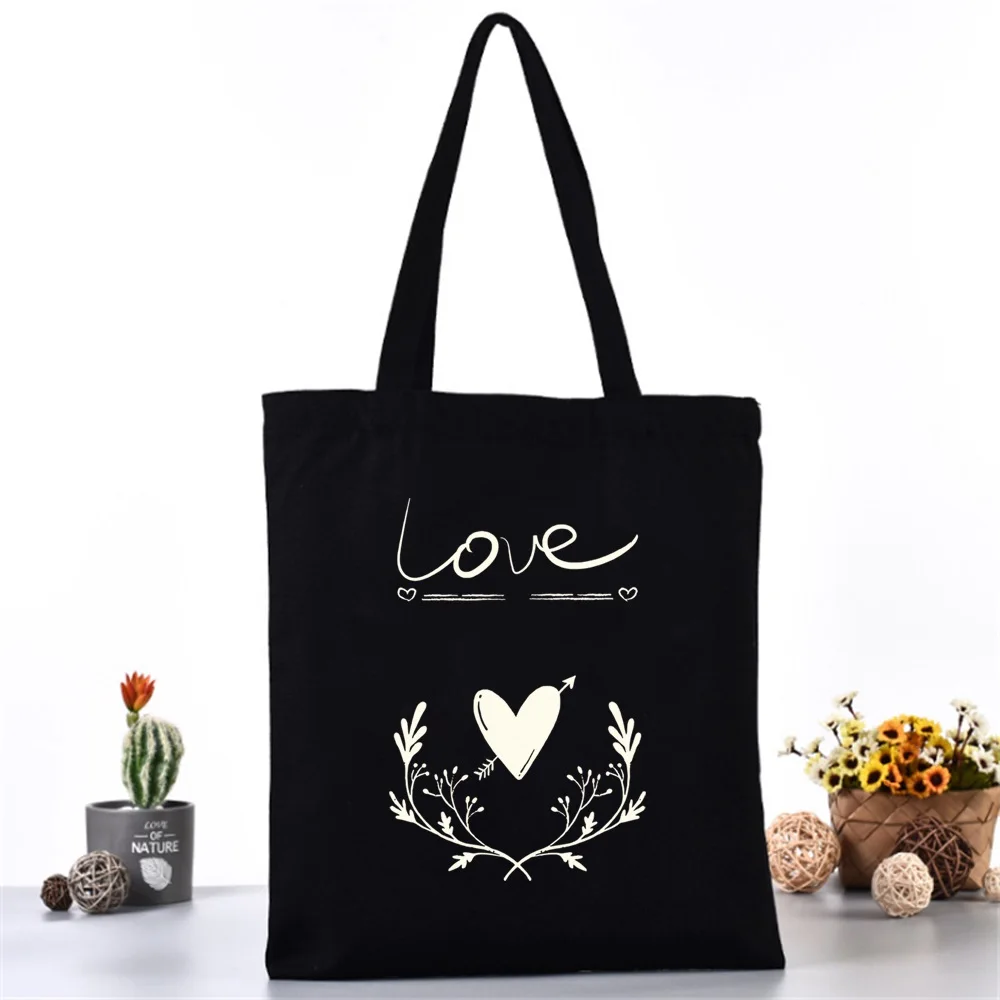 Women Canvas Shoulder Bag Reusable Shopping Bags Ladies White Picture Pattern Handbags Casual Tote Grocery Storage Bag for Girls