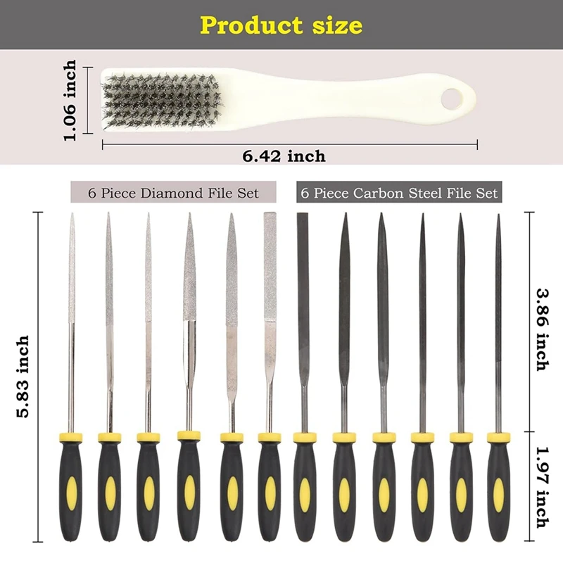 13PCS Needle Files Set,6 Files & 6 Steel File Sets and Cleaning Brush & Case with Handle [lMr A83]