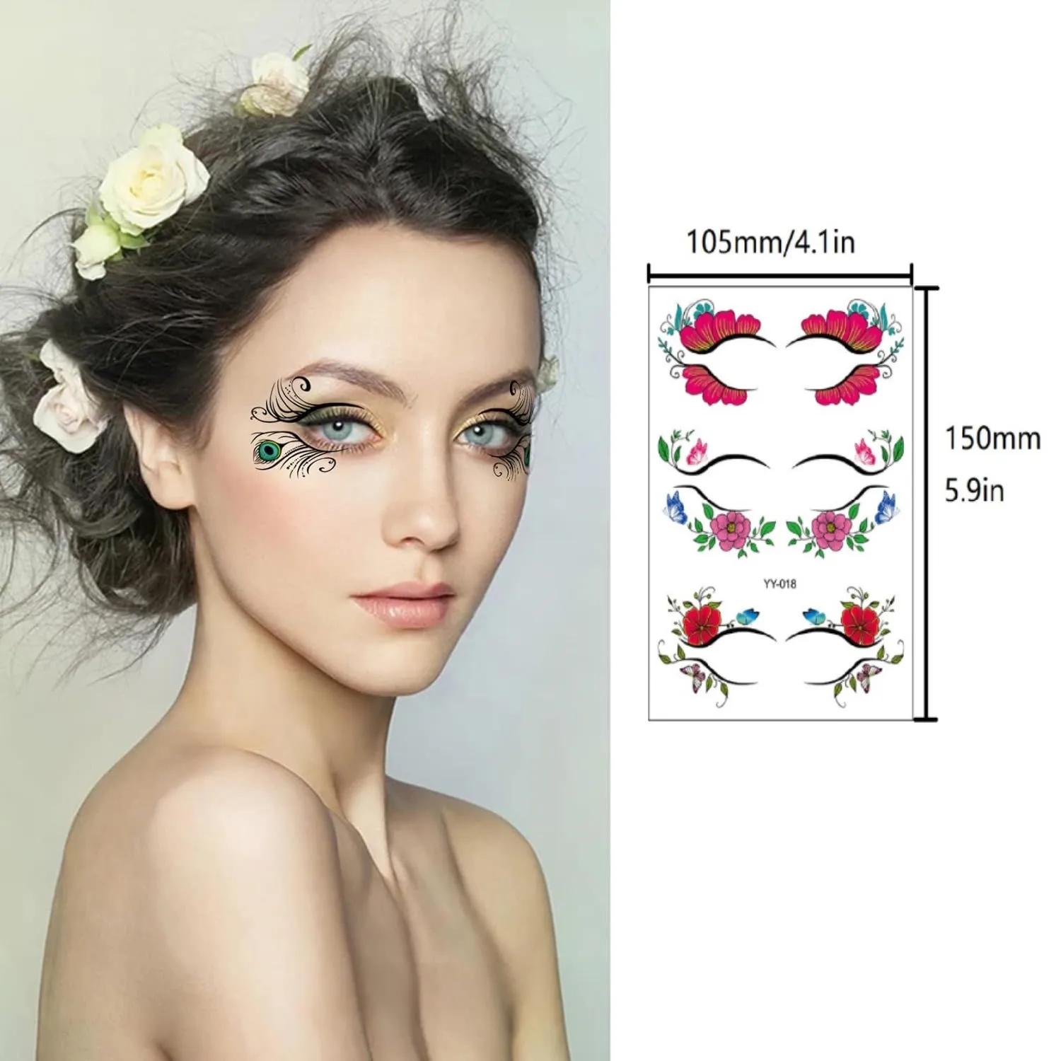 30 Pairs Temporary Eye Tattoo Colorful Eyeliner Makeup Stickers Tools Christmas Birthday Valentine's Day Wedding (10 Sheets)