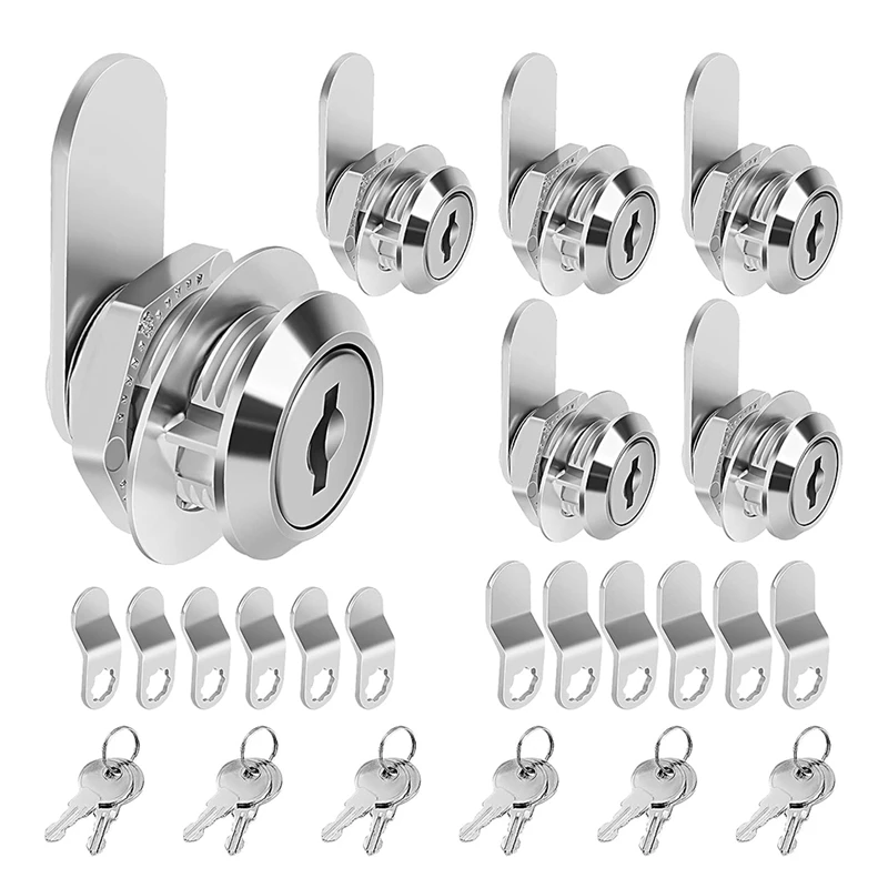 Cam Locks Cabinet Lock Keyed,5/8In(Length) Cylinder for 3/8In Max Panel Thickness,for File Drawer Mailbox Storage 6Pcs