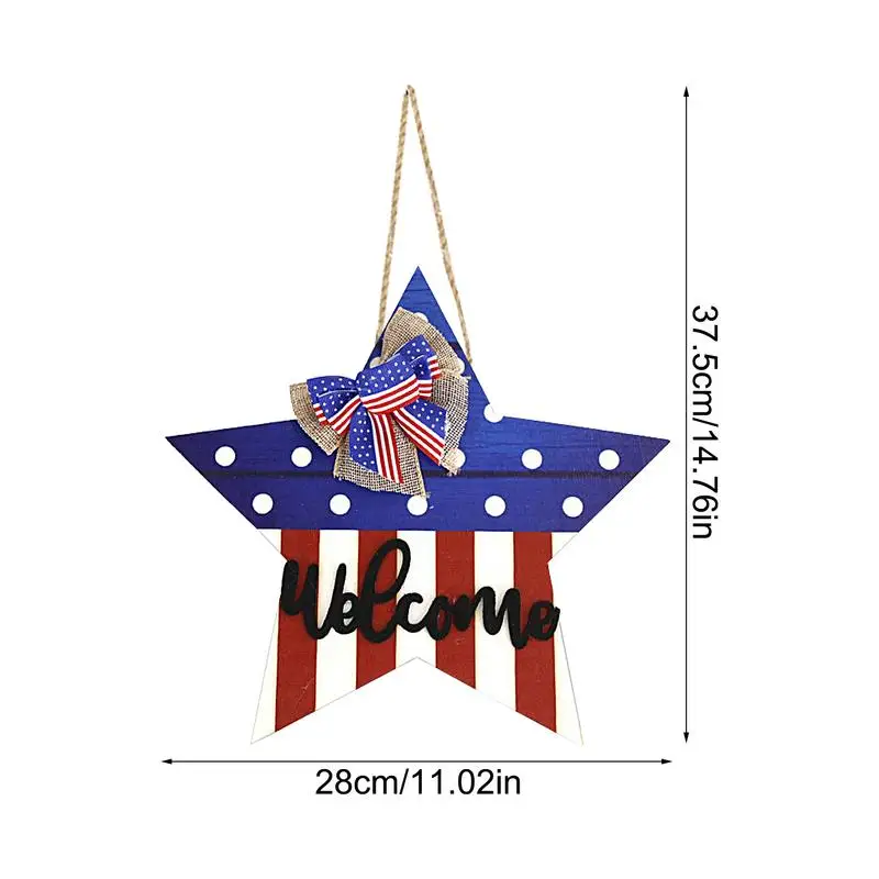 Segno della porta del 4 luglio American Love Red Blue Wood Door Hanger Independence Day Door Sign con Cute Bow Outdoor Outdoor portico