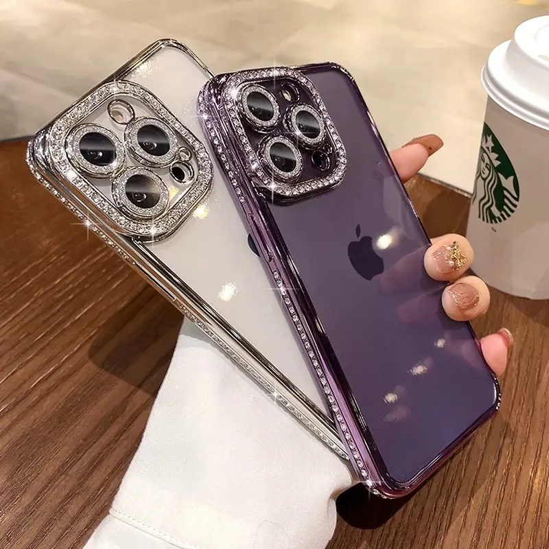 Für IPhone 16 15 14 13 12 Pro Max Telefon Fall 16E Strass Objektiv Film 16 15 Plus Transparent Anti Drop galvanisierte Soft Shell