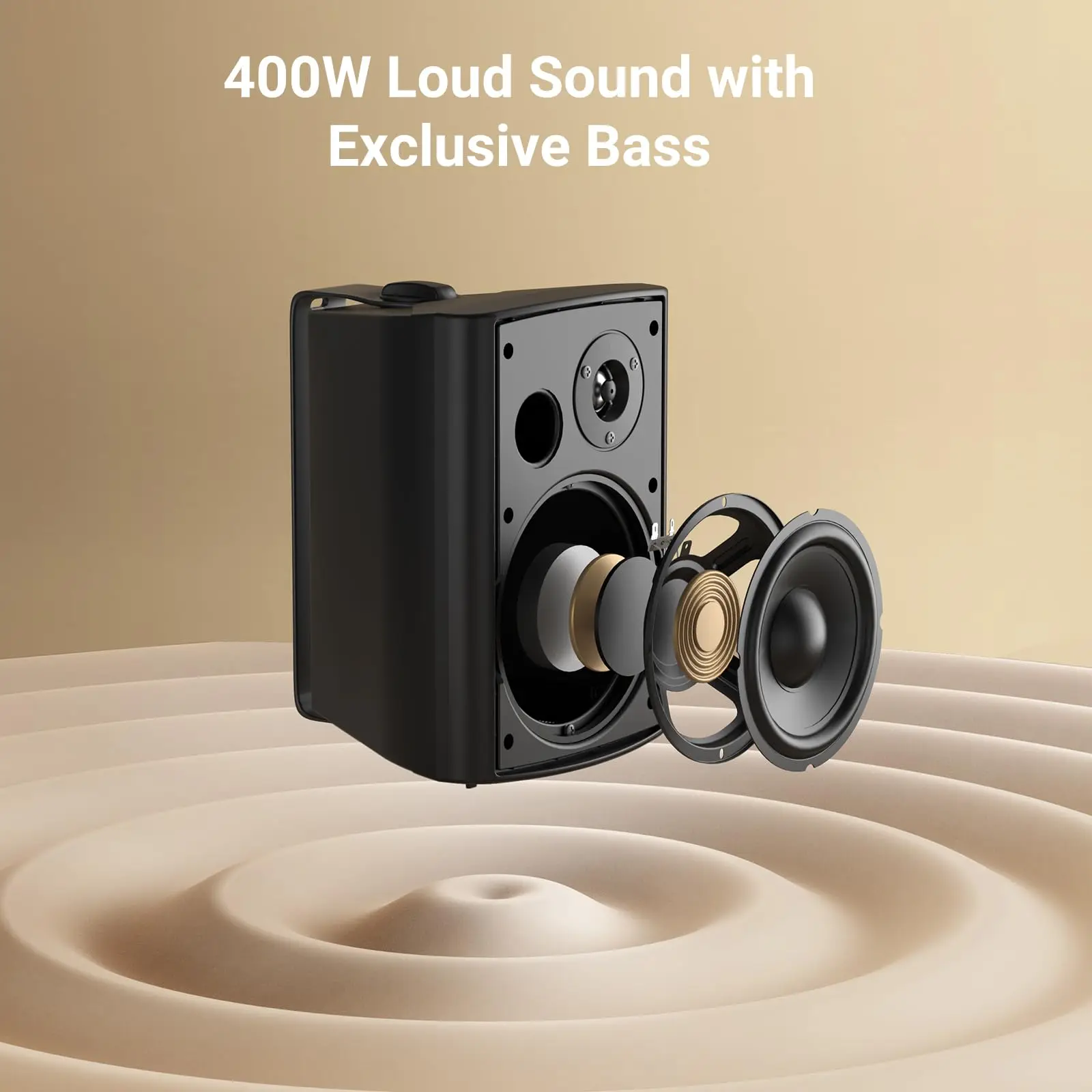 STUDIOFINIX 2PCS 6.5 Inch 400W Wired Waterproof Passive Outdoor Speakers Powerful Bass Wall Mount Speakers for Indoor Patio Cove