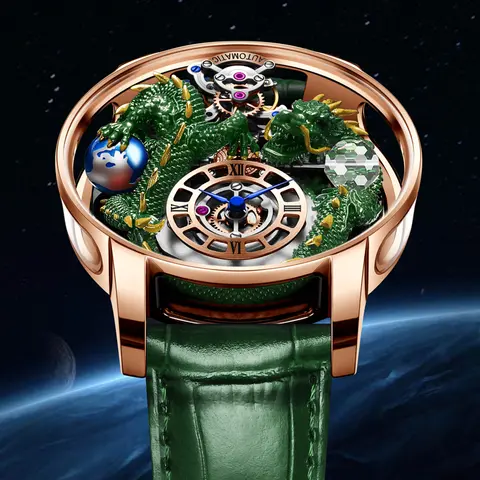 PINDU Nuovi Orologiai Casa dei Draghi Astronomia Arte 3D Drago d'oro Astronomia Orologio al quarzo da uomo Astronomia Solar Montre Homme