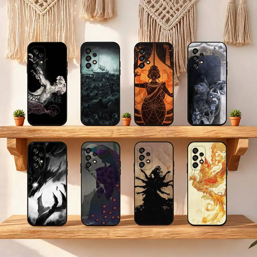 Ancient Monster Art Phone Case For Samsung Galaxy S25 S24 S23 S22 S21 S20 S10 S10E Ultra Plus FE Note 20 Ultra Black Cover