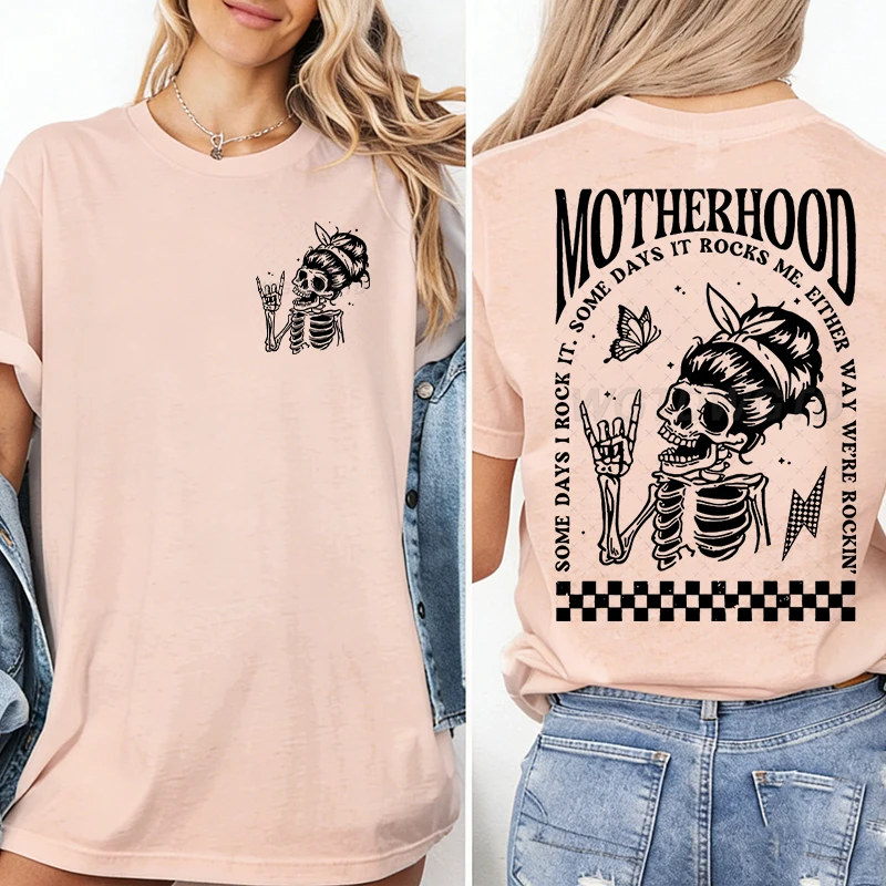 

Motherhood T-shirts Vintage Skeleton Rock Mama Life Streetwear Casual Short Sleeve Women's Tshirts Gifts