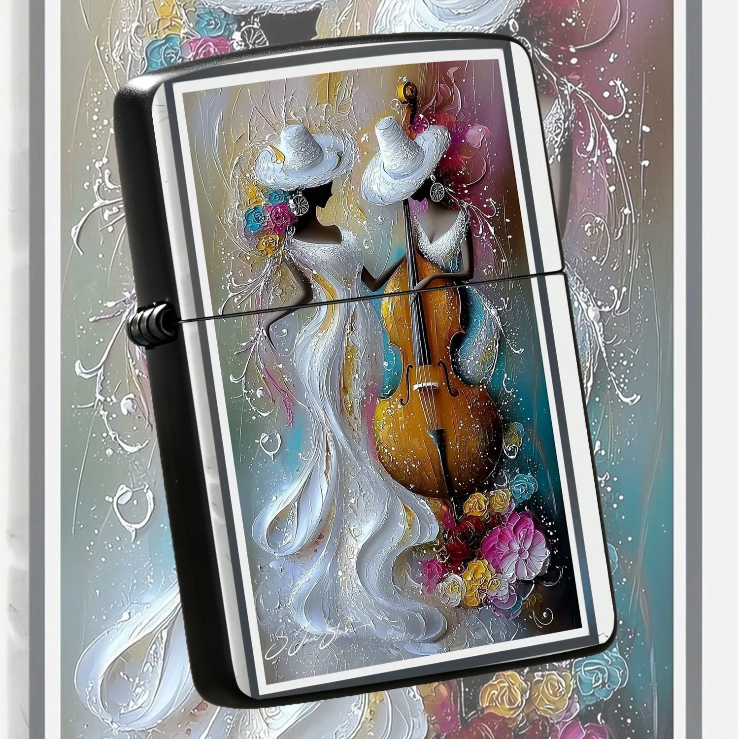 Stylish Artistic Print Lighter With Elegant Musician Ladies Pattern, Textured Painting Style Portable Igniter, Ideal For Daily Multi-Scene Use, Exquisite Unique Gift For Friends, Trendy Decor Accessory For Casual Carrying A Humorous And Int