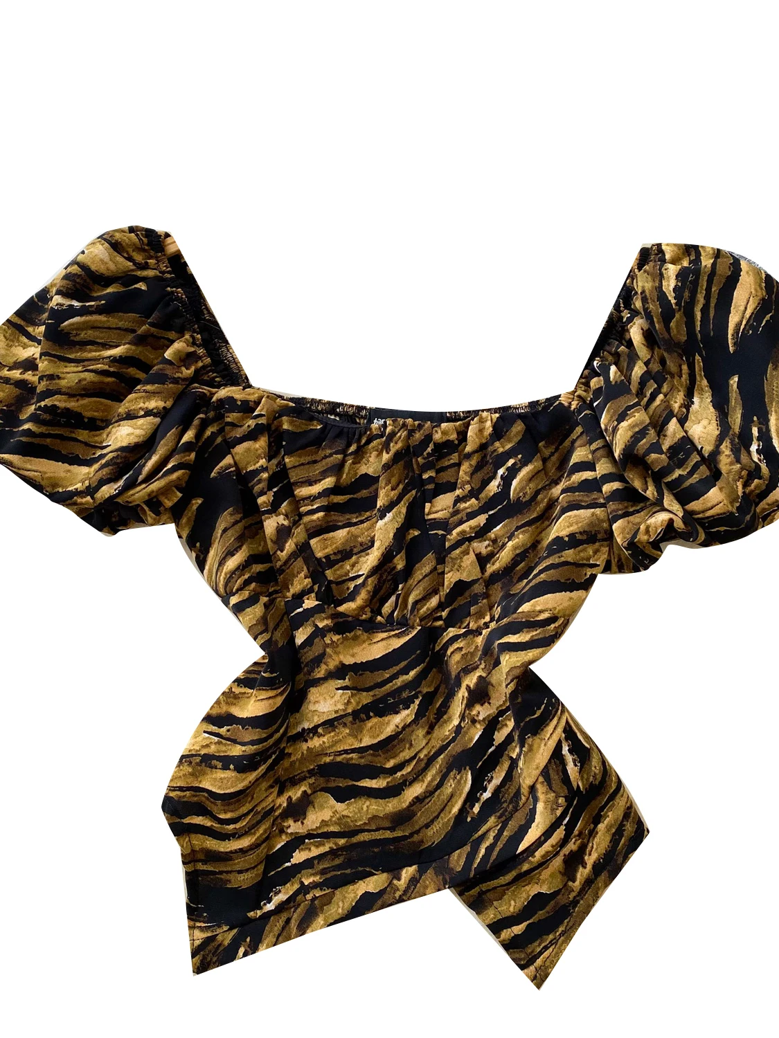 بلوزة صيفية للتنحيف بأكمام فقاعية وكتف واحد للنساء على الطراز الكوري كاجوال من ألياف البوليستر قابلة للتنفس وأكمام قصيرة #2